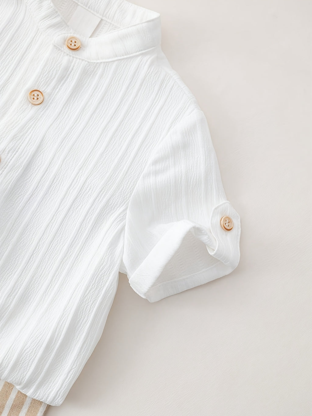 Mandarin Collar Short‑Sleeve Shirt & Striped Cropped Pants Set