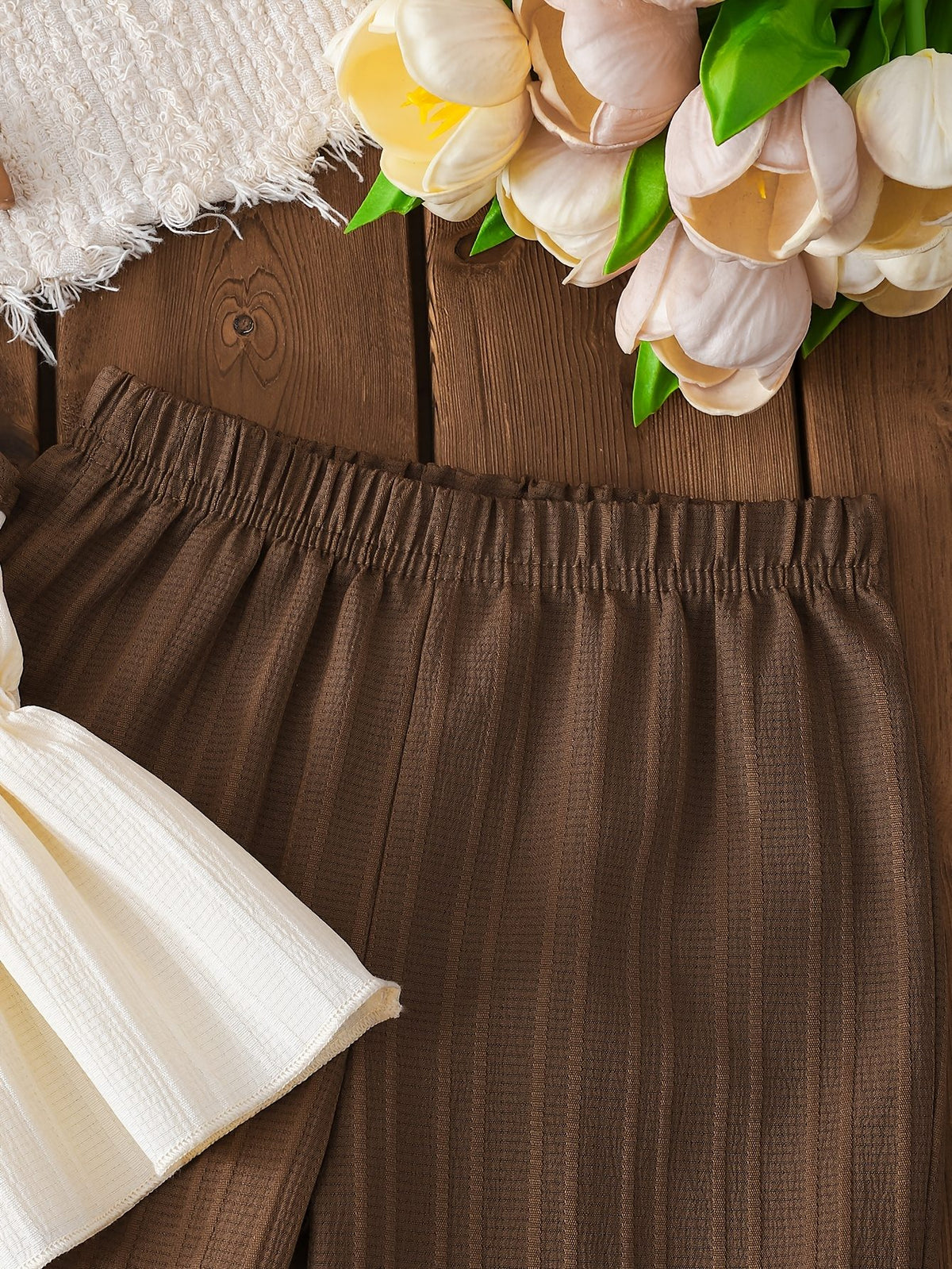 Smocked Cami Top with Back Bows & Ribbed Wide‑Leg Pants Set
