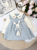 Doll Collar Long‑Sleeve Sweater Dress with Removable 3D Bunny Doll Decoration