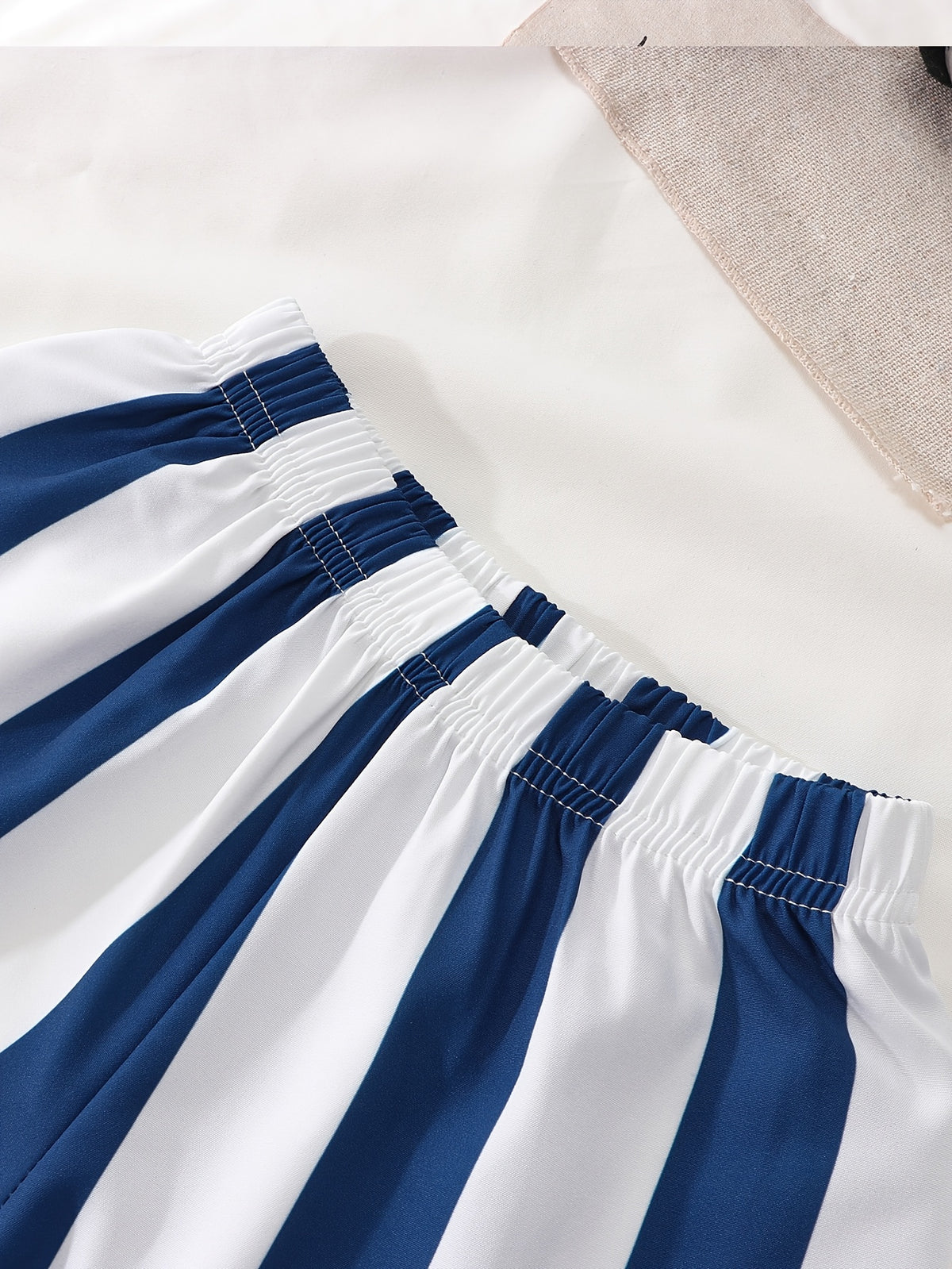 Sun Print Short‑Sleeve T‑Shirt & Vertical Striped Shorts Set