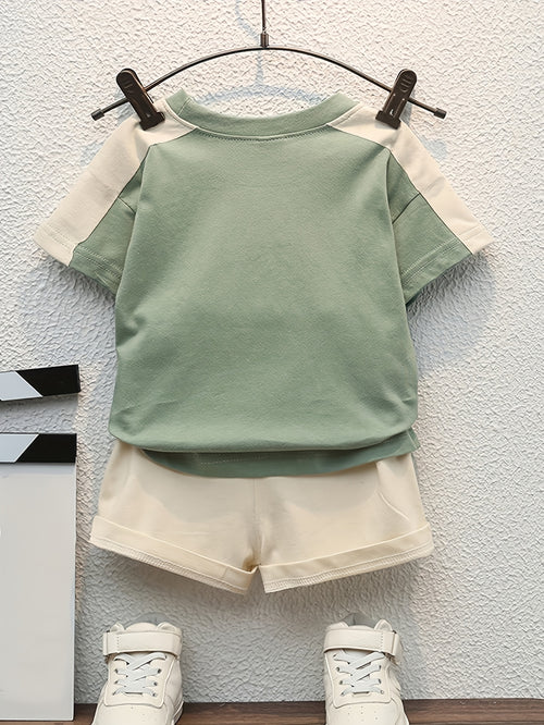 Color‑Block Short‑Sleeve T‑Shirt & Pocket Shorts Set
