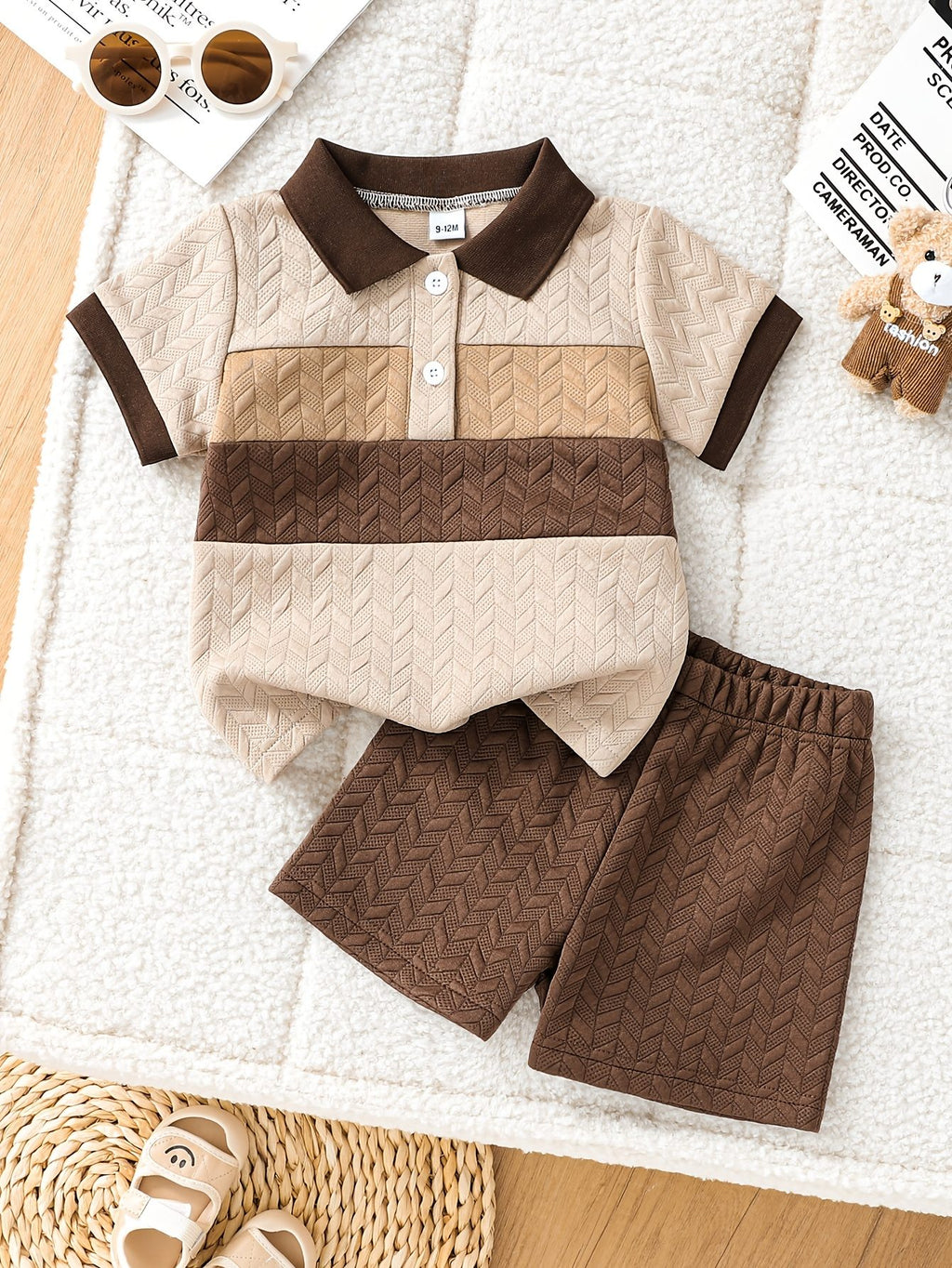 Color‑Block Textured Polo Short‑Sleeve Shirt & Shorts Set