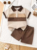 Color‑Block Textured Polo Short‑Sleeve Shirt & Shorts Set