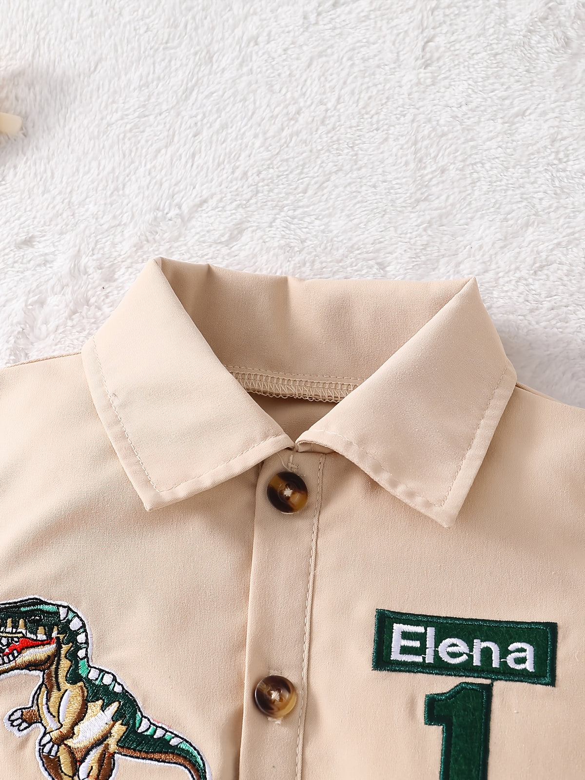 Dinosaur Embroidery Short Sleeve Romper with Belt & Sun Hat