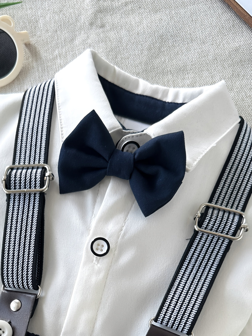 Short‑Sleeve Shirt with Bow Tie & Suspender Shorts Gentleman Suit Set