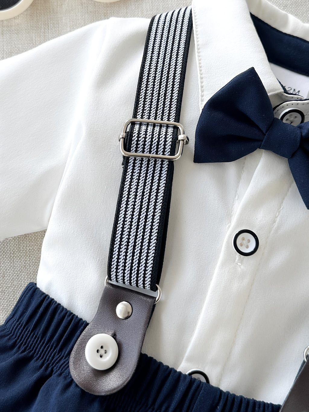 Short‑Sleeve Shirt with Bow Tie & Suspender Shorts Gentleman Suit Set