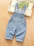 Cute Bear Embroidery Pocket Jumpsuit, Kids Roll‑Up Cuff Bib Pants