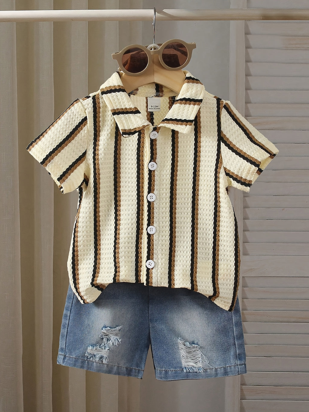 Kids’ Striped Knit Shirt and Denim Shorts Set