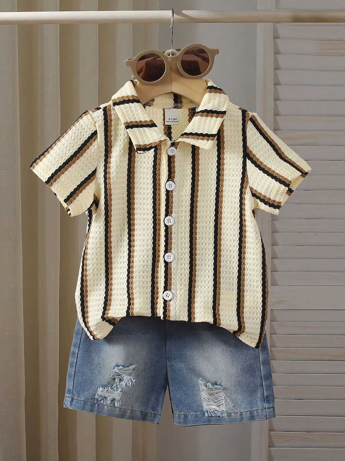 Kids’ Striped Knit Shirt and Denim Shorts Set