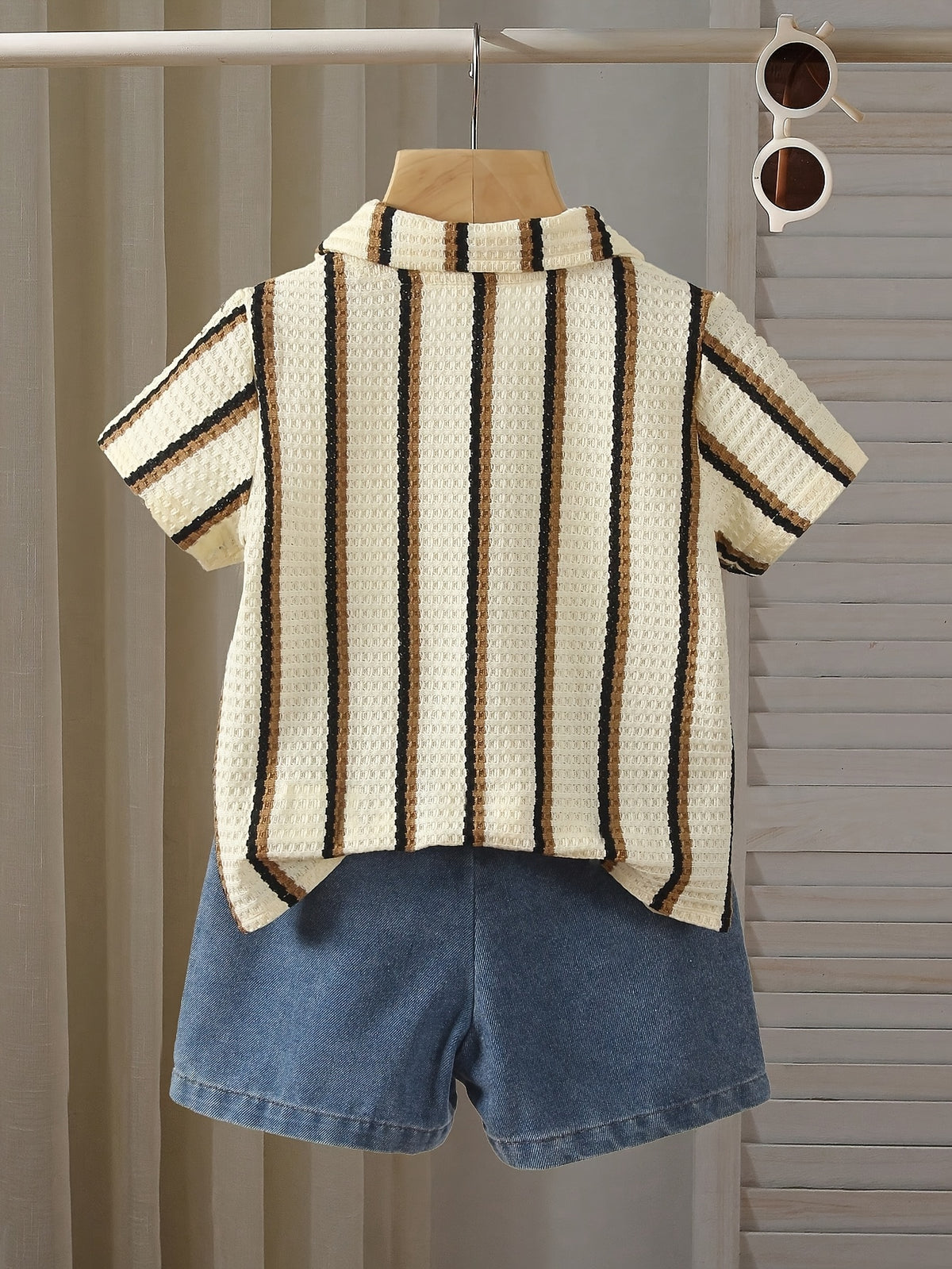 Kids’ Striped Knit Shirt and Denim Shorts Set