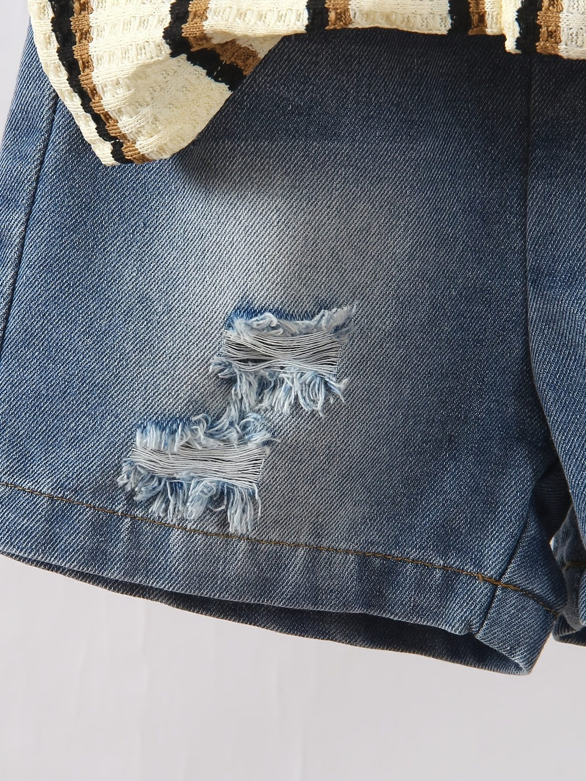 Kids’ Striped Knit Shirt and Denim Shorts Set