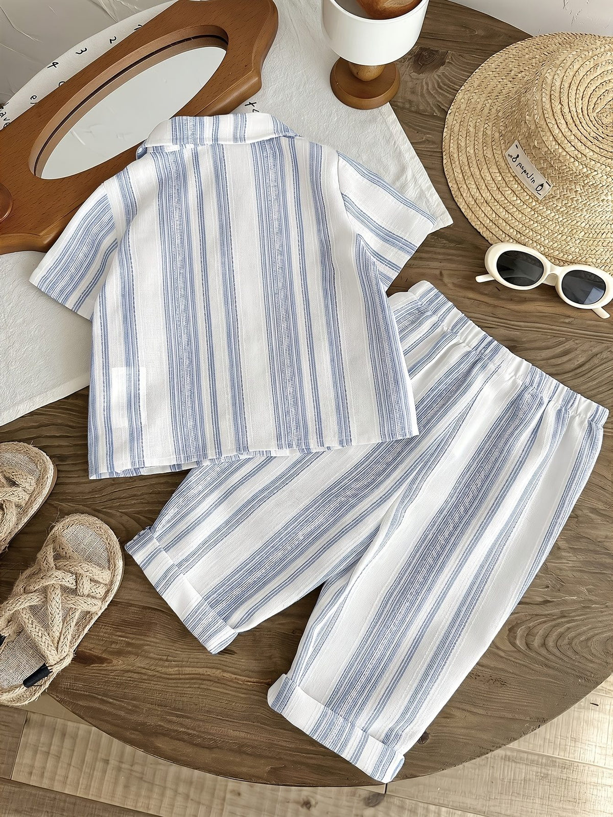Kids’ Blue Striped Linen-Like 2-Piece Outfit