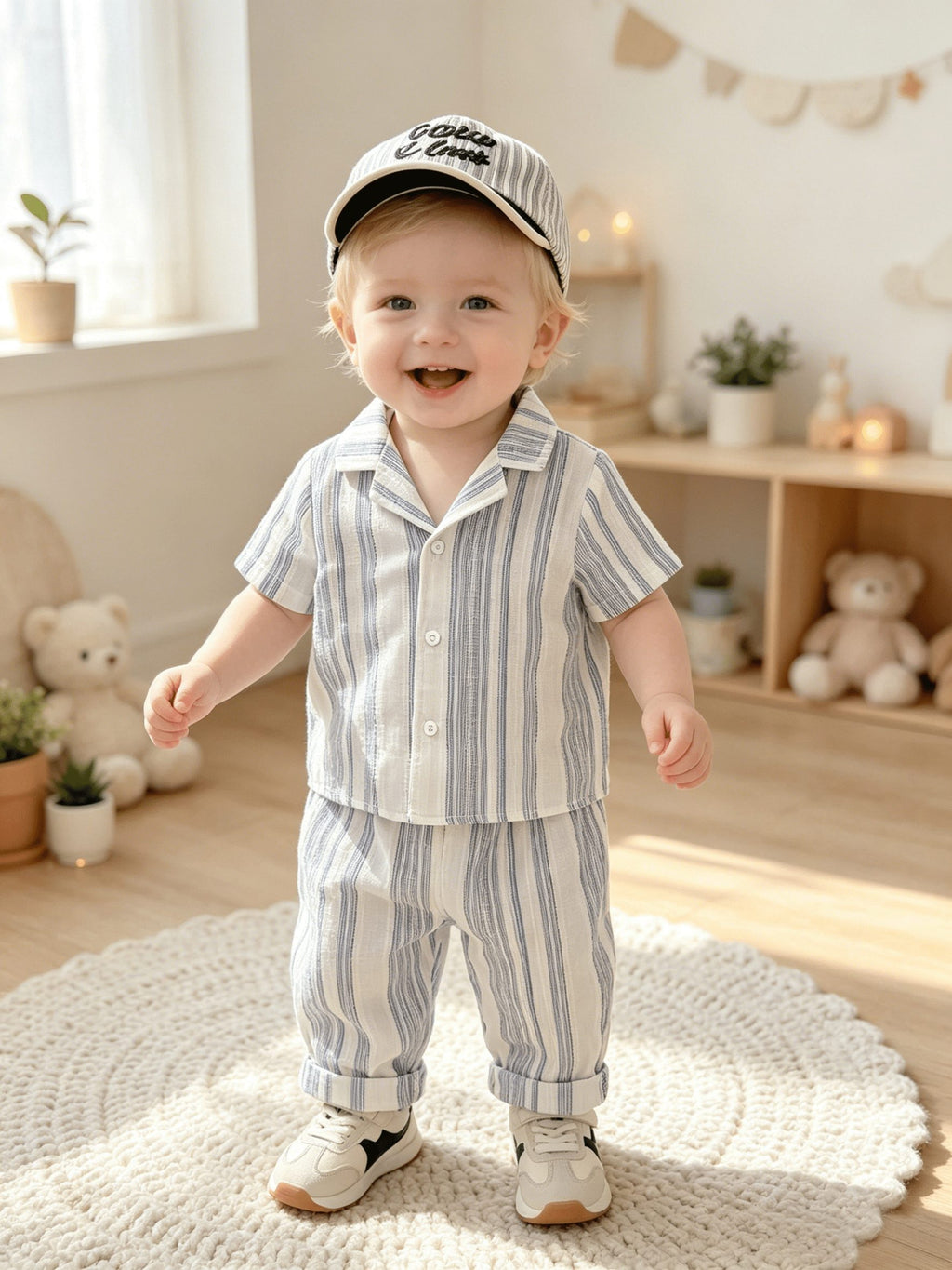Kids’ Blue Striped Linen-Like 2-Piece Outfit