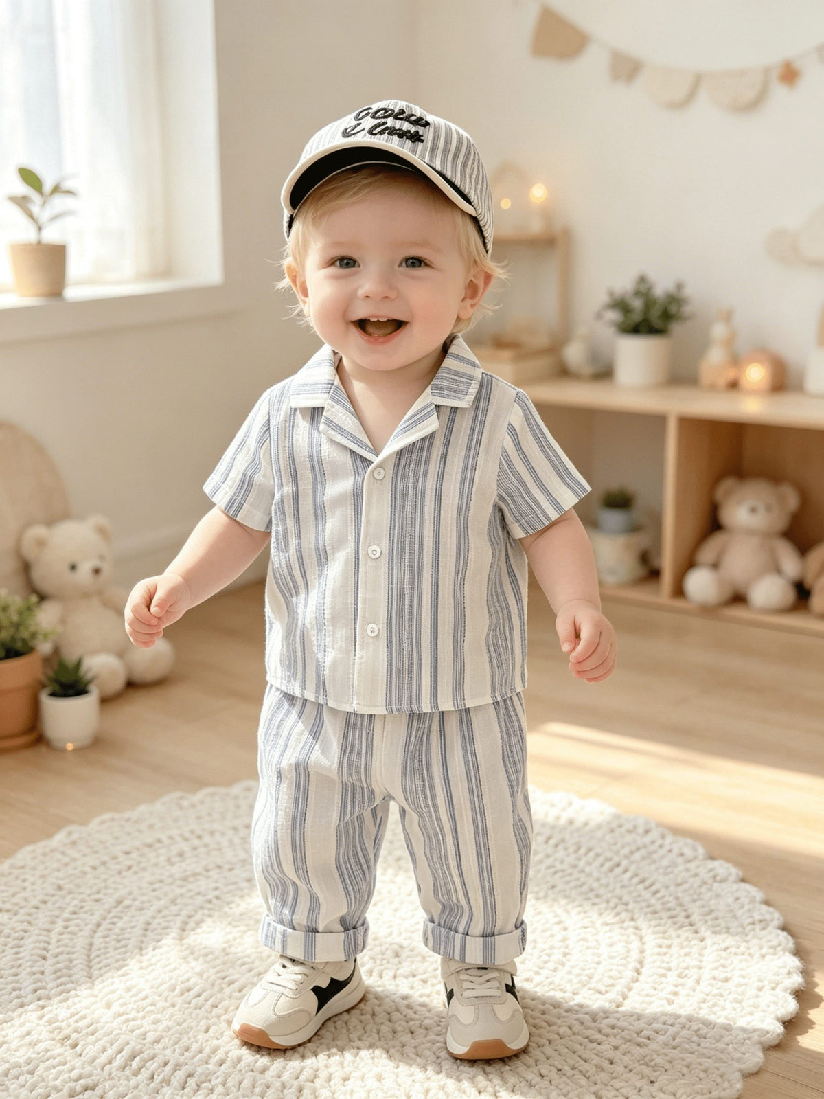 Kids’ Blue Striped Linen-Like 2-Piece Outfit