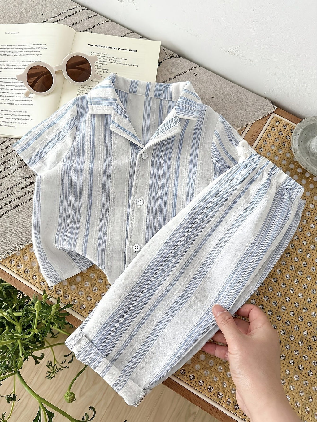 Kids’ Blue Striped Linen-Like 2-Piece Outfit