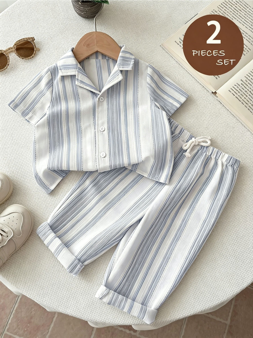 Kids’ Blue Striped Linen-Like 2-Piece Outfit