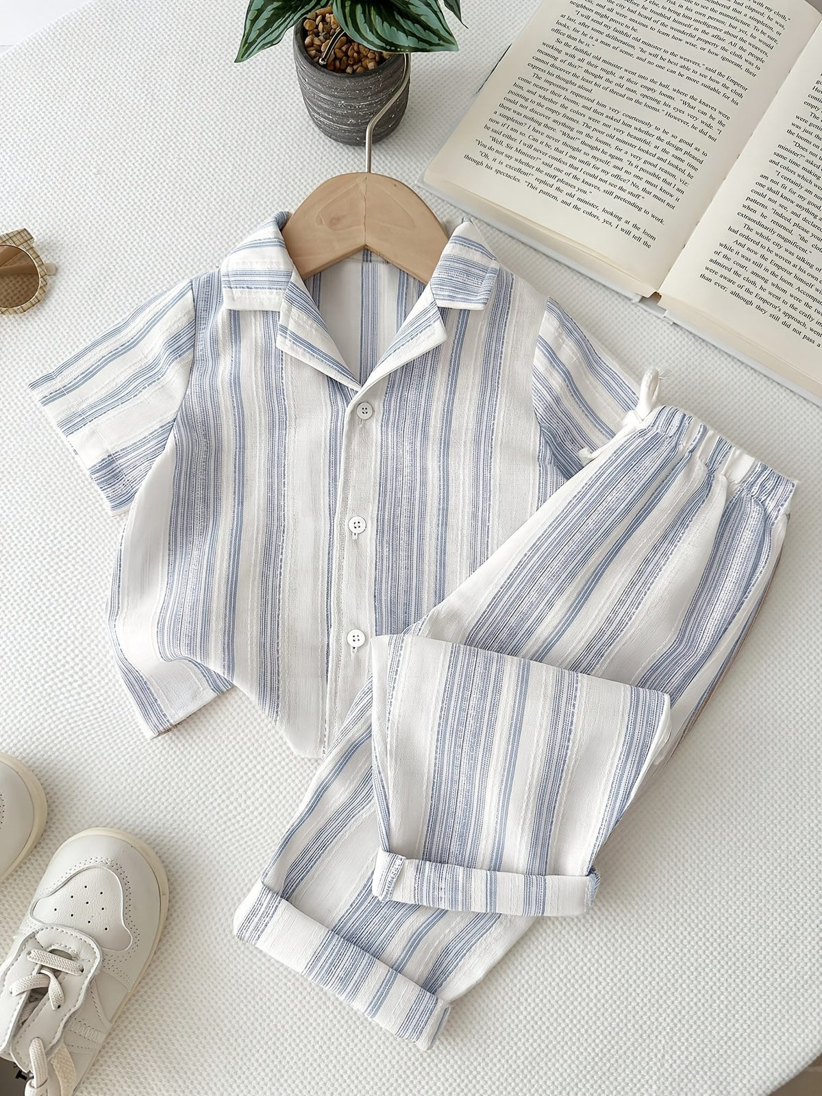 Kids’ Blue Striped Linen-Like 2-Piece Outfit