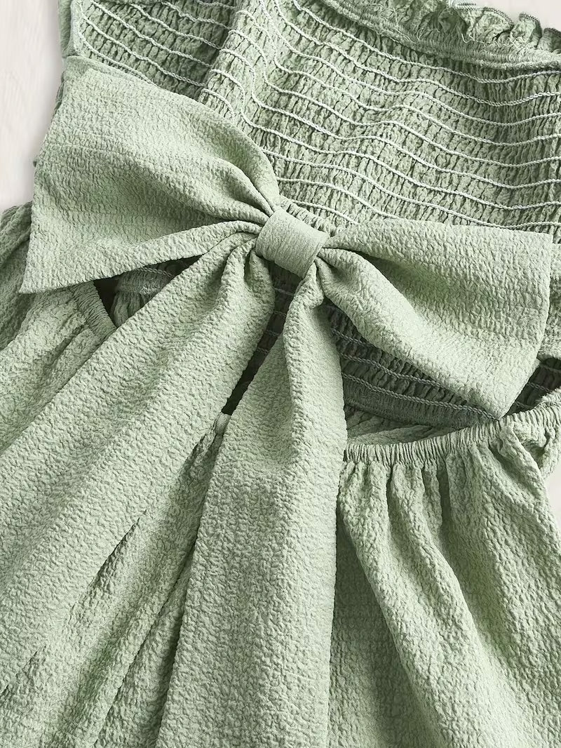 Kids’ Sage Green Crossback Bow Dress