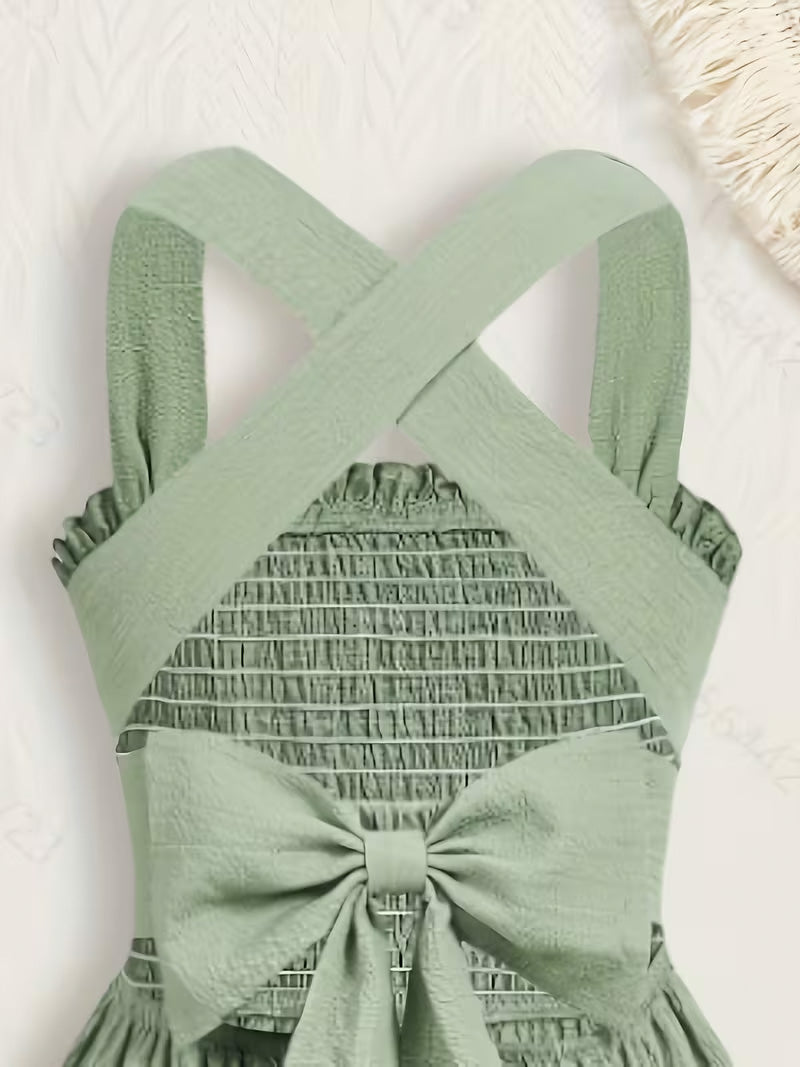 Kids’ Sage Green Crossback Bow Dress