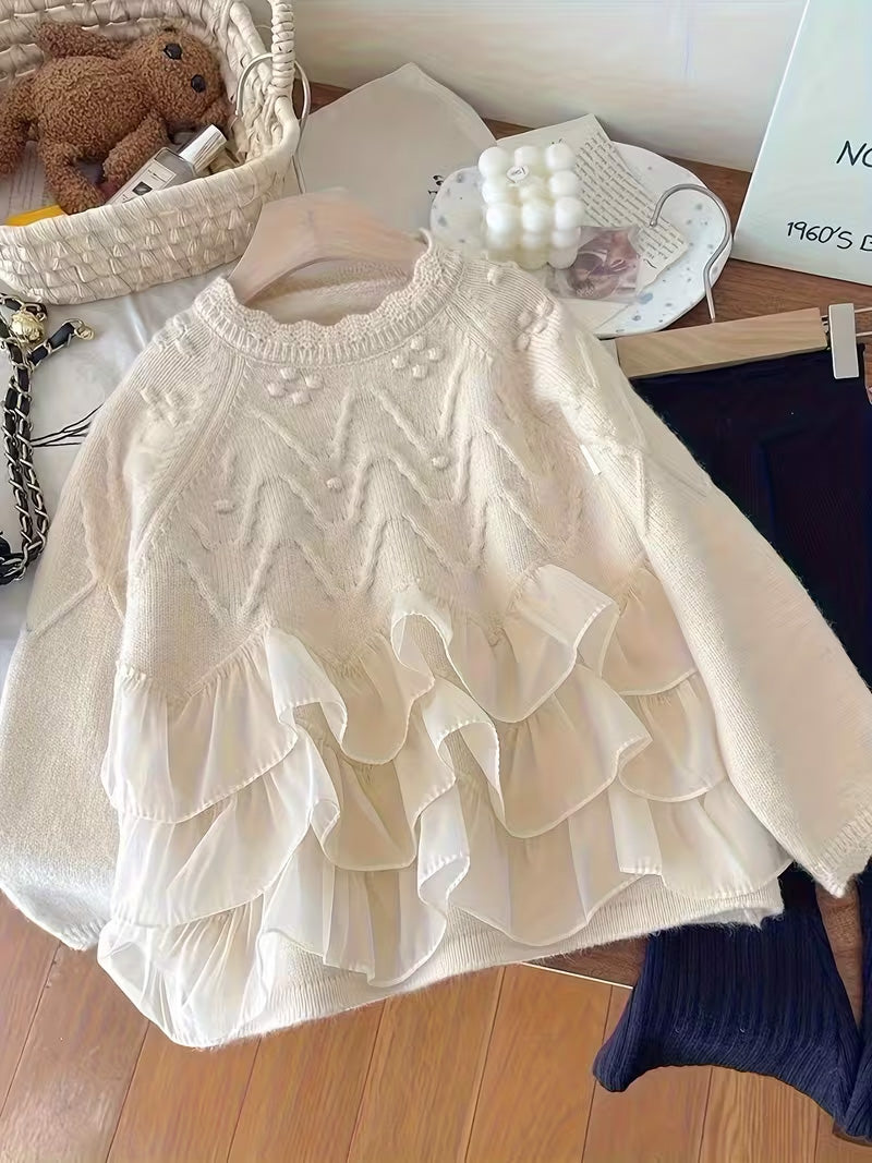 Kids’ Ruffled Cable Knit Sweater