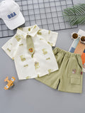 Dinosaur Print Short‑Sleeve Shirt, Decorative Tie & Casual Shorts Set