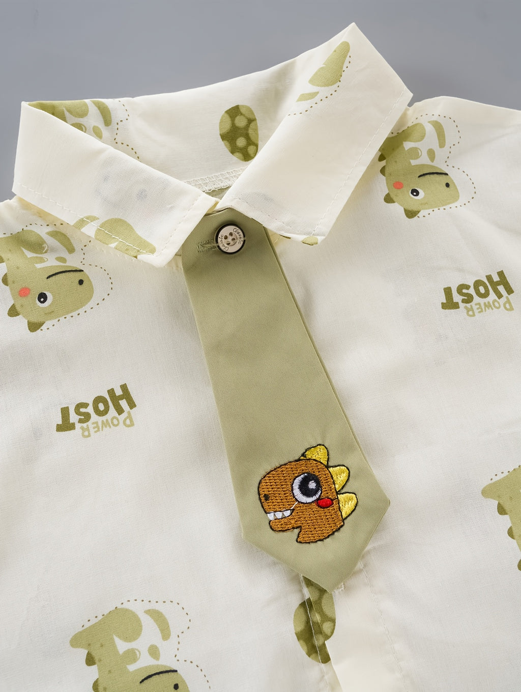 Dinosaur Print Short‑Sleeve Shirt, Decorative Tie & Casual Shorts Set