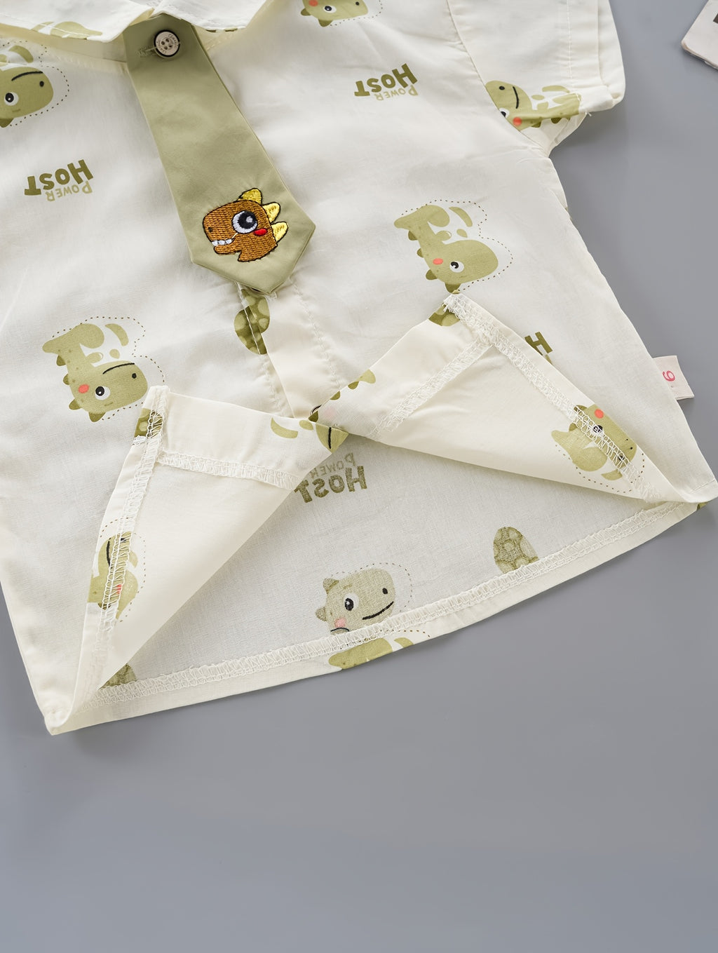 Dinosaur Print Short‑Sleeve Shirt, Decorative Tie & Casual Shorts Set